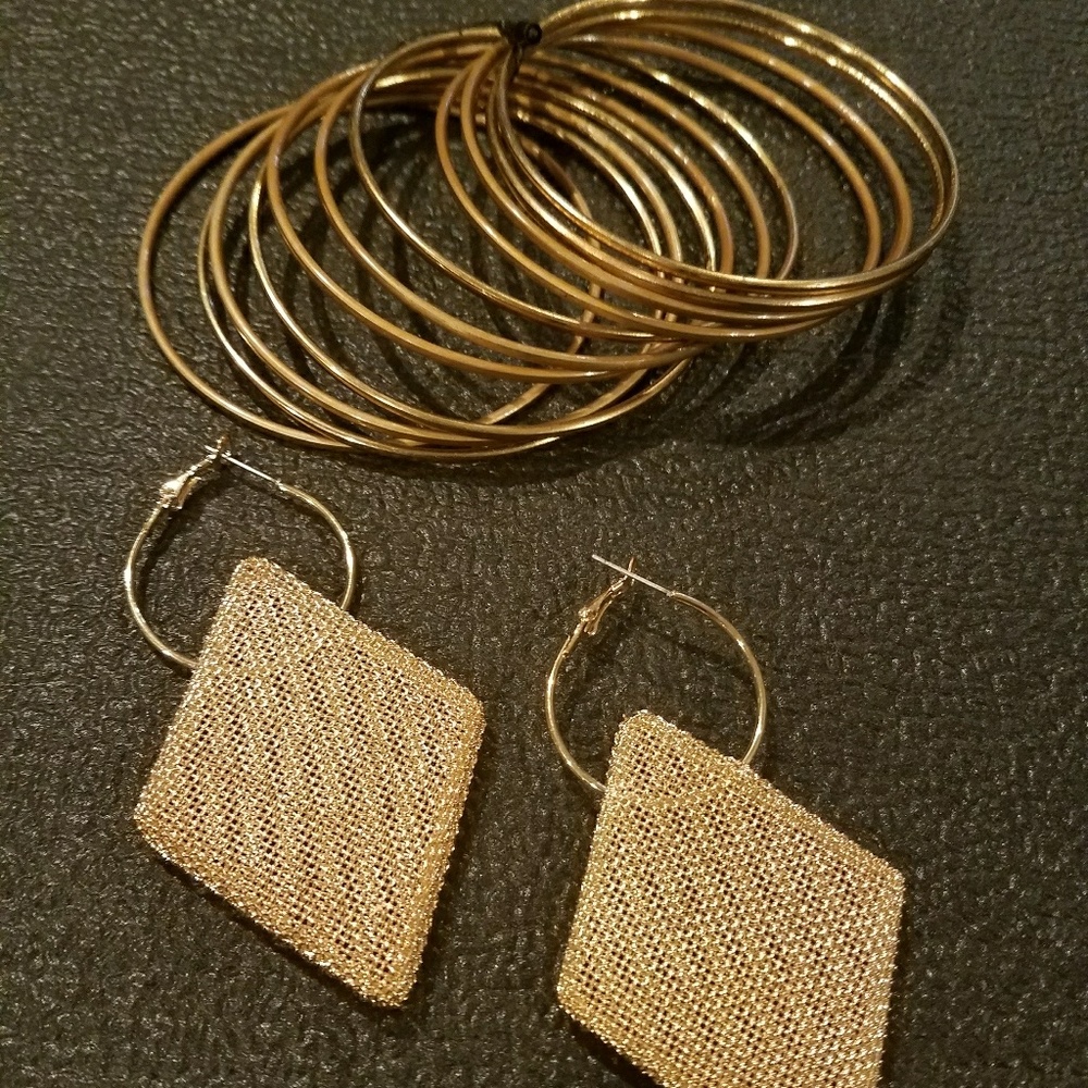 earrings and bangle bracelets